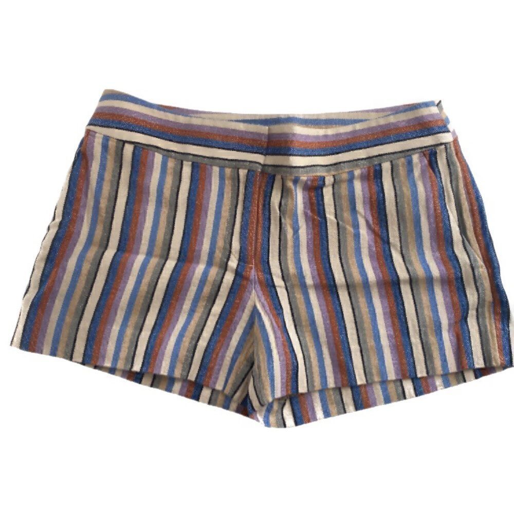 LOFT Riviera Linen Blend Multi-Color Striped Short Shorts Size 4 - Picture 2 of 11